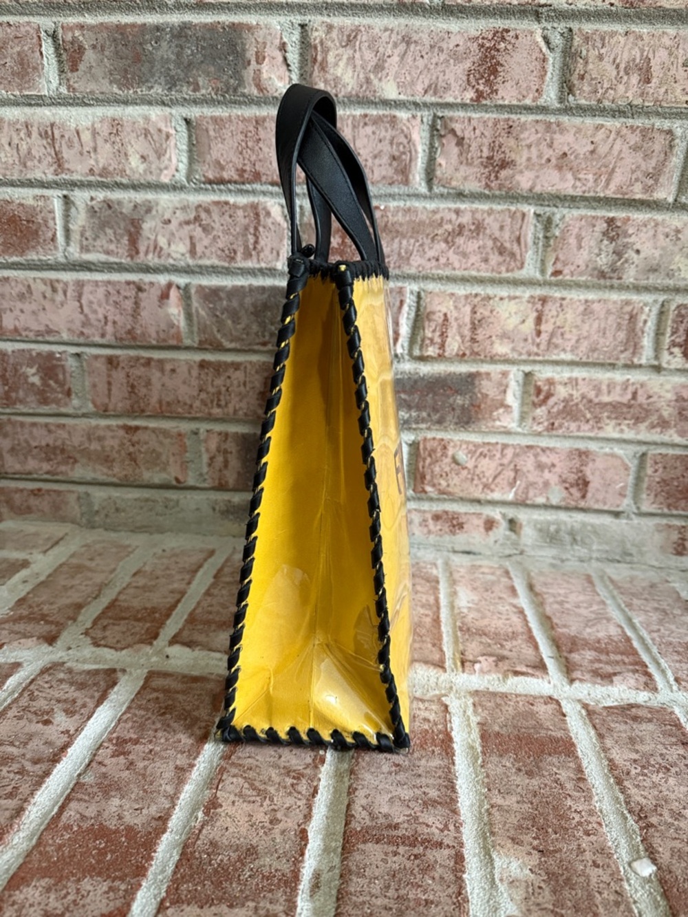 UpCycled Fendi Yellow shopping bag with leather Black Trim - Picture 3 of 9